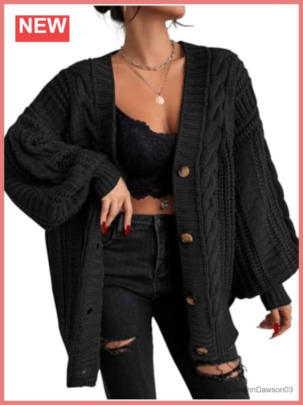 Oversized V-Neck Button Knit Cardigan Sweater